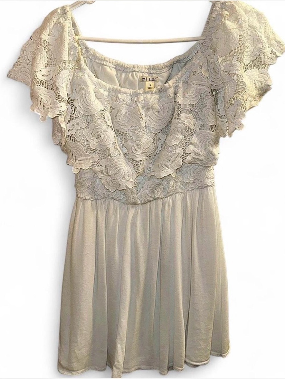 miami Cream Lace Overlay Short Dress